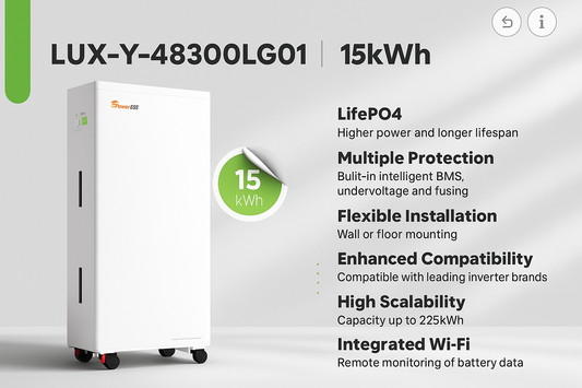 Felicity 15 kWh | FLA48300 (LUX-Y-48300LG01) | Bateria solar de lítio LiFePO4 51.2 V 300 Ah |