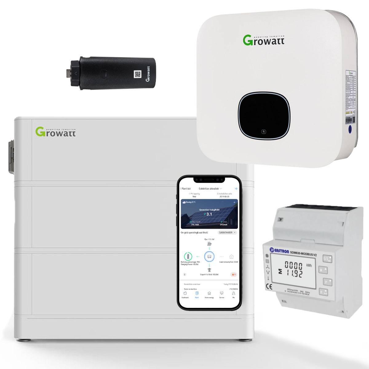 Growatt MIN 4200-XH 4,2kW Inversor Solar Híbrido Monofásico com Bateria de 5,12kWh