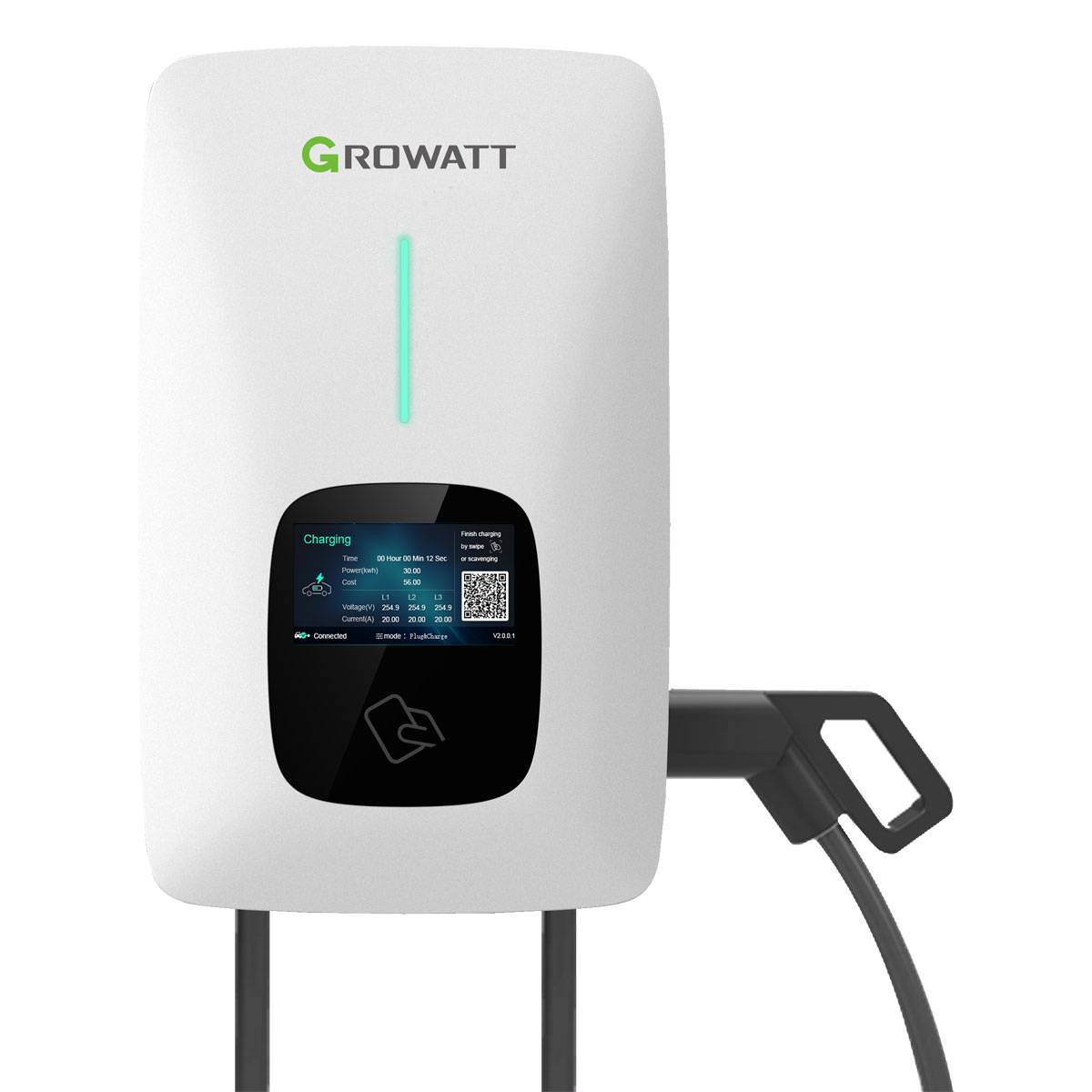 Growatt THOR 11AS-P-V1 Wallbox 11 kW trifásico (Wi-Fi) com cabo de 5m, ficha Tipo 2