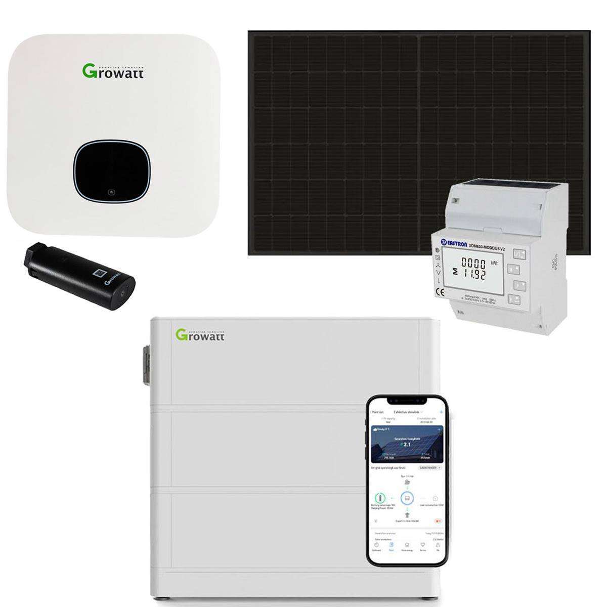 Sistema Completo Growatt MIN 3600-XH 3kWp com Painéis Bifaciais e Bateria Solar de 5,12 kWh