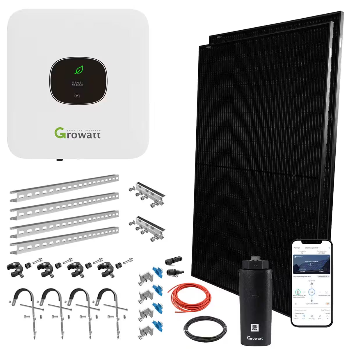 Sistema Solar Plug-in Growatt MIC 800W 0,8kW com Painel Solar de 800W, Suportes, WiFi-Stick, Growatt