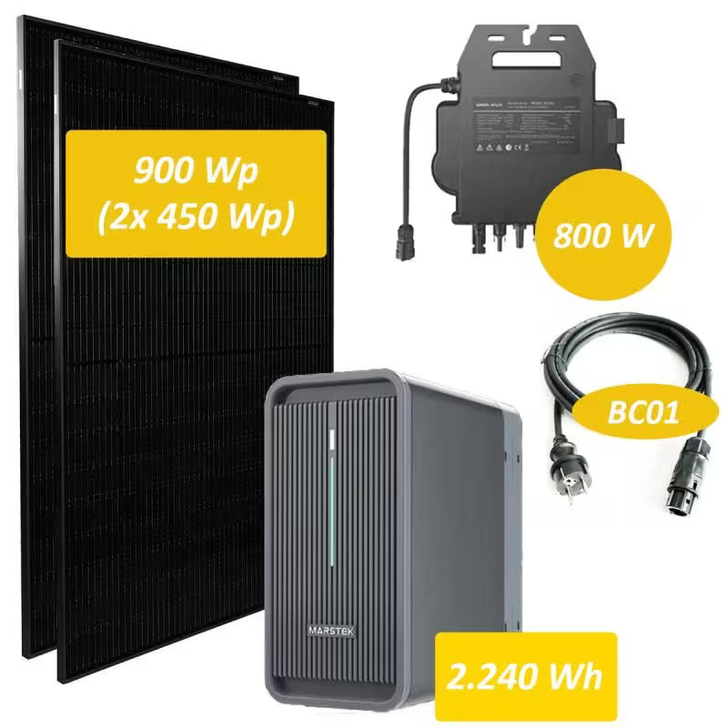 Sistema solar plug-in Marstek 800W com bateria de 2240Wh, 2 módulos de 440W