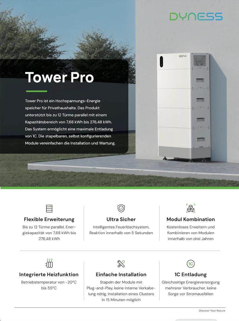 Dyness Tower Pro 3,84 kWh HV9640 — Módulo de bateria de alta tensão para expansão (NOVO MODELO)