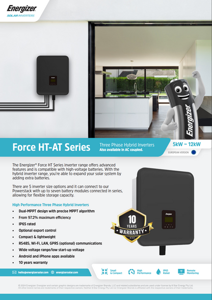 Energizer Force 10.0HT Inversor Híbrido + 11,6 kW Armazenamento de Bateria Energizer – by FOX ESS (H3E, ECS2900)