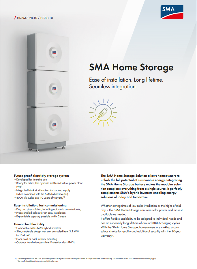 SMA Home Storage 16,4 kWh – Bateria lítio Alta Tensão (5× HS-BM-3.28-10)