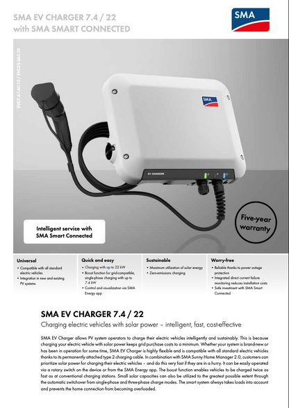 Cargador SMA EV 22 kW, cable de 5 m (EVC22-3AC-10)
