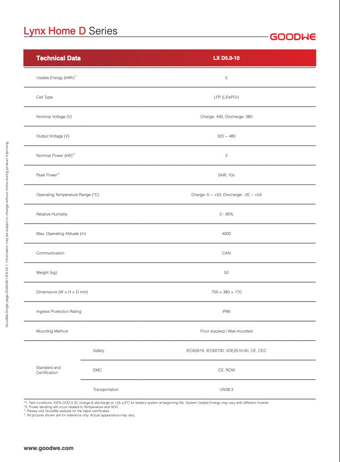 GoodWe Lynx Home D (LX D5.0-10) Bateria lítio Alta Tensão – 10 kWh