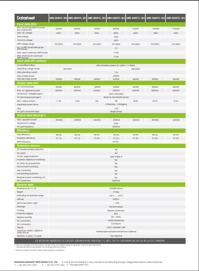 Growatt MIN 3600-XH Inversor Híbrido Monofásico 3,6kW com AFCI