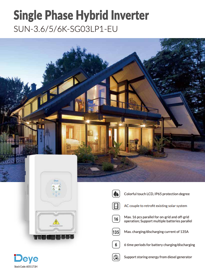 Deye SUN‑6K‑SG03LP1‑EU Inversor Híbrido 6 kW Monofásico