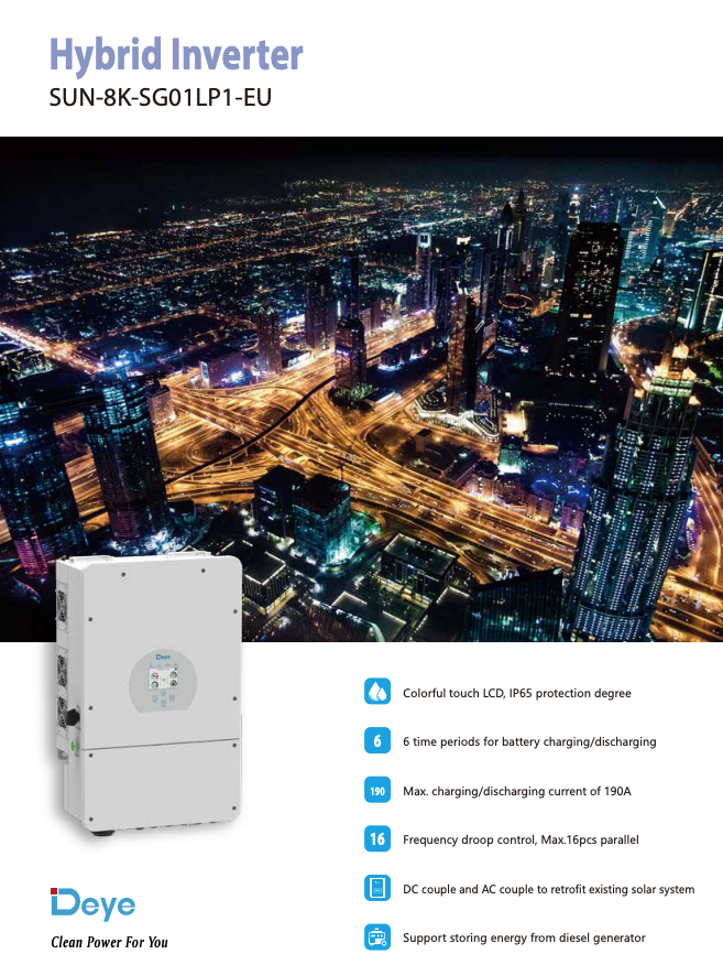 Deye SUN-8K-SG01LP1-EU Inversor Híbrido 8kW Monofásico