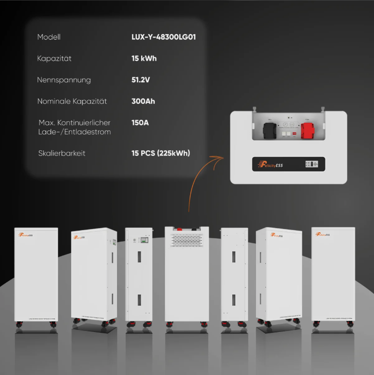 Felicity 15 kWh | FLA48300 (LUX-Y-48300LG01) | Bateria solar de lítio LiFePO4 51.2 V 300 Ah |