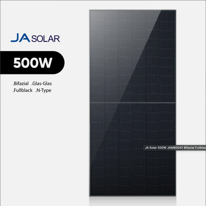 JA Solar JAM60D41 de 500 W, color negro | Módulo solar bifacial tipo N | 36 unidades