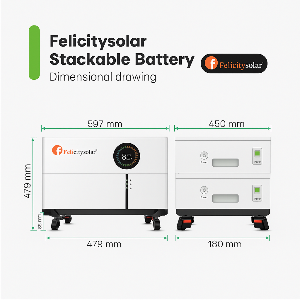 Bateria Empilhável Felicity | 5,12 – 40,96 kWh | LUX-X-48100LG01 | LiFePO4| Selecionável